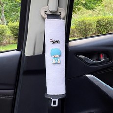 上新 安全帶護肩帶 汽車安全帶護肩套 可愛卡通公仔帽子狗一對 防勒脖車載保險帶裝飾女, 1個, 雙子星藍-毛絨白色護肩套（單個）