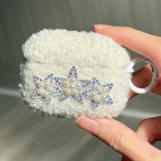 山水之寶 雪白絨毛星星耳機保護套 支援無線充電, 白色, 1個, AirPods Pro 1/2