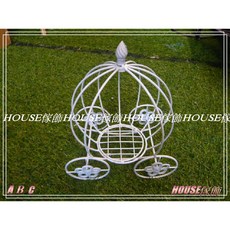 House傢飾 洗白南瓜車造型花器 花架#C-小【台南佳里 限量款】, 1個