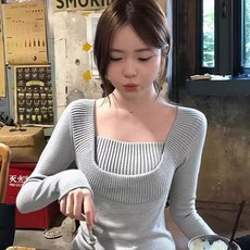 투니스 여성 슬림핏 투피스 디자인 단색 니트 스웨터