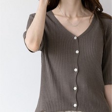 여성 골지 니트 5부 소매 반팔 가디건 봄 여름 가을 간절기 룩