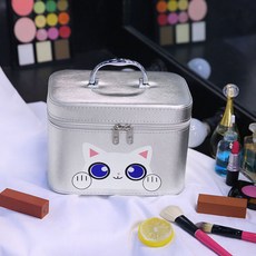 화장품 가방 휴대용 귀여운 여성용 보관 상자, 샤오 마오 스퀘어 박스-실버 매체