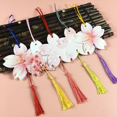 臺灣出貨 創意幼兒園許願卡吊樹卡心願卡懸掛件吊牌兒童開學祝福空白卡片紙, 彩印櫻花40張配彩色絲帶+彩色流蘇, 1個