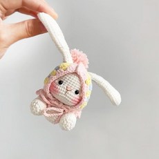 스페이스웨이 수제 롭 토끼 귀여운 손으로 짠 인형 할머니 DIY 자동차 장식, 2. 핑크 격자토끼 DIY + 도구(재료 팩)