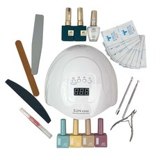 JOYSLU 入門學習套組 美甲DIY, 1個, 美甲燈/底膠/封層/色膠4罐/小鋼推/卸甲刨/甘皮剪/軟化劑/卸甲包20個/指緣油/超薄砂條搓雙面磨砂條/海綿拋