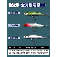 小銀魚沉水鉛筆路亞餌 海釣微物緩沉淡水翹嘴鱸魚釣餌, 1個, 3枚全克重混搭二