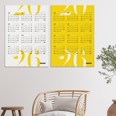 [무딘취향] 2026 대형 포스터 캘린더(한장달력)세트 2장, 옐로우화이트1매&옐로우1매