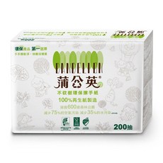 DANDELIEN 蒲公英環保抽取衛生紙200抽，100%再生紙，柔軟舒適，居家辦公適用, 200張, 20套