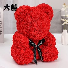 PE仿真玫瑰熊 附PVC透明展示盒與燈串, 紅色熊帶pvc禮盒【含燈串】,25cm【超取最多2個】, 1個