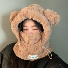 수지나 곰돌이 방한 후리스 겨울 넥워머, 브라운, 1개