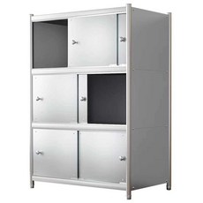 스테인레스 주방 수납장 슬라이딩 도어 그릇장 진열장, 3단ㅣ80x40x140