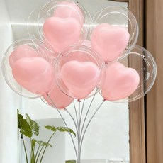 파티 풍선 스탠드 테이블 기둥 웨딩 장식 준비 기념일 생일 축하 소품, 1개, 6. 핑크 러브 풍선 10개 + 휴대용 40cm 풍선