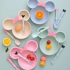 ST 어린이 유아 귀요미 캐릭터 식기 식판 이유식 준비물 수저+포크 세트, 블루, 1개, 1세트