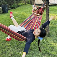 성인용 휴대용 야외 그네 해먹 캠핑 피크닉 편안한 흔들의자 넘어짐방지, 1개, 원목 모델 레인보우 L급 넘어짐 방지