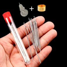 Clover 手工縫衣針組，大眼鋼針細長設計, 1個, 18針+頂針+穿線+1筒