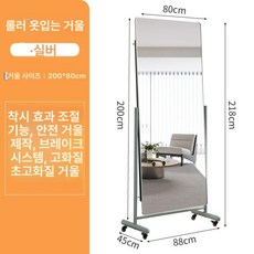 이동식 전신거울 스텐 카페 드레스룸 옷가게, 기타, 아니요, 200x80 사각형 실버