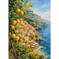 레트로 빌라 석류나무 정원 지중해 해안 전망 포스터 벽 예술 그림 캔버스 홈 장식, 9. 7