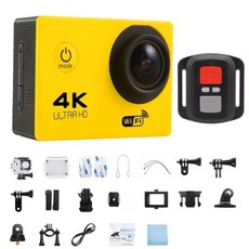 2.0 액션 카메라 울트라 HD 4K 30FPS WiFi 수중 카메라 방수 헬멧 자전거 비디오 녹화 카메라 야외 스포츠 캠, [04] YELLOW, [03] add 64GB