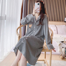 봄 가을 임산부 긴팔 잠옷 원피스 임부 귀여운 파자마 롱셔츠 홈웨어 잠옷 드레스 편안한 긴팔 루즈핏 홈웨어 JS