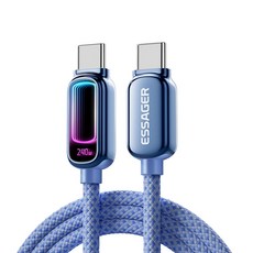 ESSAGER 디스플레이 C-C타입 240W 5A E-Marker 칩 고속 충전 케이블, 블루, 2m 블루, 2m