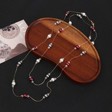 秋冬新款長款毛衣鏈 氣質多層珍珠項鏈 時尚服飾配飾, N013-深紅系(全長153cm), 1個