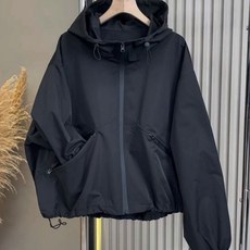 ORZQU 봄 여성 가을 루즈핏 후드 집업 캐주얼 바람막이 점퍼 코트