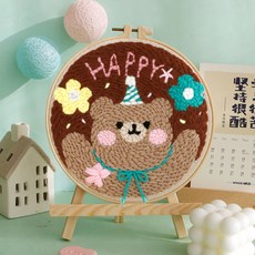 萬柿如意 戳戳繡 DIY毛線畫 材料包, 1個, 【HAPPY熊】,無戳筆【自備戳筆】非成品