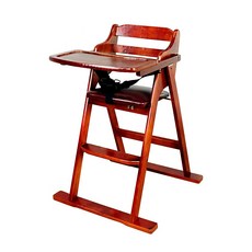 LOGIS 實木寶寶餐椅 可折疊兒童用餐桌椅 附餐盤與安全帶, 寶寶椅