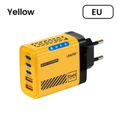 호환5포트 GaN USB C 충전기 240W PD 고속 어댑터 (아이폰 17 16 15 Pro 샤오미 노트북 데스크탑, 03 Yellow EU