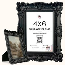97 Decor 빈티지 액자 20.3x25.4cm(8x10인치) - 그린 골드 20.3x25.4cm(8x10인치) 예쁜 프레임 탁상 및 벽걸이용 멋진 그림 프레임 멋진 화려, 4 x 6, 블랙 빈티지