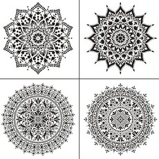 Rolin Roly 꽃무늬 만다라 템플릿 4개 30×30cm 만다라 제도용 DIY 스크랩 스텐실 시트 그림 화이트 DIY 핸드크래프트 수첩용 청소가 간편 재사용 가능