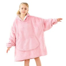 Moinlizy 오버사이즈 담요 후드 만 6~13세 여아용 남아용 셰르파 안감 웨어러블 담요 포켓과 소매 포함 핑크 단일 사이즈 192927 8571653686, Moinlizy 오버사이즈 담요 후드, 만 6~13세