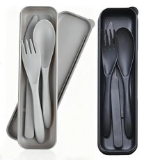 재사용 가능한 여행 기구 세트 케이스 포함 밀짚 휴대용 나이프 포크 스푼 식기 2세트 친환경 BPA 프리 커틀러리 어린이 성인 피크닉 캠핑 필수품 122089, Gray