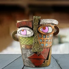 화려한 얼굴 예술 추상 레진 화분 머리 발코니 다육 식물 장식품, 02 12.5X12X9CM, 01 conventional, 1개