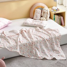 _ 소프트 순면 3중직 거즈블랑켓 80*130 가든버니 아이보리 (전용 파우치 포함)