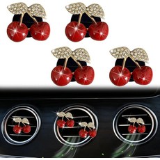 체리 자동차 에어 벤트 방향제 향수 클립 4개 라인스톤 자동차 공기 배출구 향수 클립 방향제 반짝이는 귀여운 액세서리 식 여성용 공기 청정제 식용(오도르 랜덤)