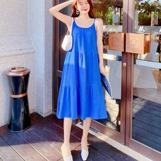 홍언목요 여름원피스 여성스러운 바캉스룩 주름 무지 롱 원피스
