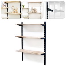 찬넬선반 세트 철제 목재 구성 다용도 벽앵글 받침, 3단, 블랙