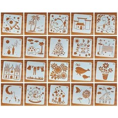 桃園發貨 【整套80張】插圖鏤空模板 模版繪畫工具 diy手工模尺 手賬 繪畫板 消字版用 繪圖模板 型板 鏤空, 21-40號（共20張）, 1個