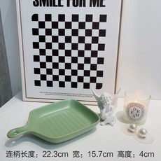 韓國ins風奶油色陶瓷烤盤 手柄烤箱烘焙焗飯盤 高顏值早餐盤, 淺綠色手柄烤盤, 1個