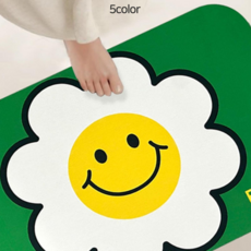 빨아쓰는 깨지지않는 규조토 플라워 스마일 주방 화장실 욕실 매트, 1개, 화이트