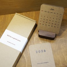 2026년 감성 크라프트 원목 탁상 캘린더 (핸드폰 거치 가능 받침대) 새해달력 설선물 설날선물, 1세트, 월넛원목