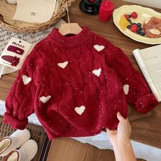 구빠방 아동 하트 꽈배기 라운드 니트 티셔츠