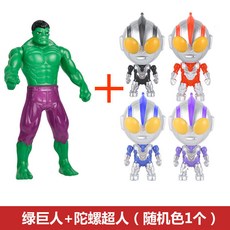 【台灣出貨】手辦按壓旋轉玩具同款鋼鐵俠蜘蛛俠美國隊長綠巨人, 綠巨人+陀螺超人（隨機色1個）, 1個