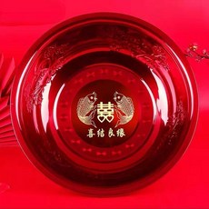 結婚喜盆不銹鋼加厚婚慶用品女方嫁妝洗臉盆一對套裝新娘陪嫁紅盆, 1個, 雙魚送喜 浮鵰盆邊 ,一個盆特惠 特厚陞級不銹鋼款
