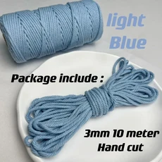 3mm 11 야드 35 색상 옵션 Macrame 코드 코튼 로프 4 플라이 트위스트 Macrame 스레드 Macrame 용품 DIY 공, 01 3mm 10Meters, 26 Light Blue