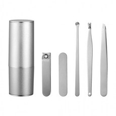 원통 샌딩 손톱깎이 5종세트 눈썹집게 귀이개 실버 네일케어, 1개