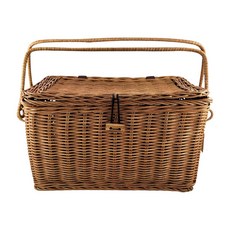復古家 野餐籃 手提有蓋藤編收納籃 長32cm 寬21cm, 1個