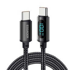 ESSAGER Type-C 數位顯示240W快充線 E-Marker芯片 480Mbps傳輸 編織耐磨, 1個, 快充線 100W（C>C）黑, 2m