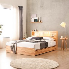 동서가구 피렌체 우든 LED조명 3서랍 고무나무 원목 수납 Q 침대+볼케미컬폼매트 DF917780, 내추럴